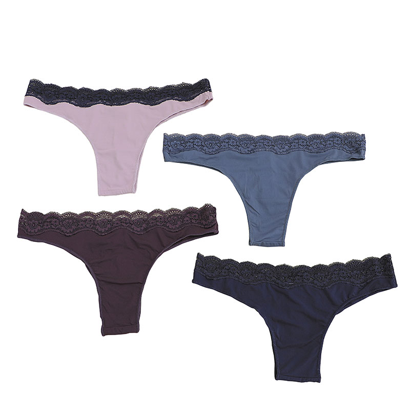 Women's Cotton Thong Panties With Lace Trim