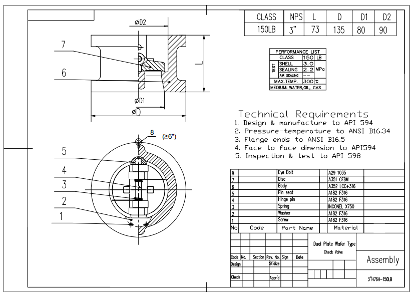 3" 150LB Wafer Check Valve