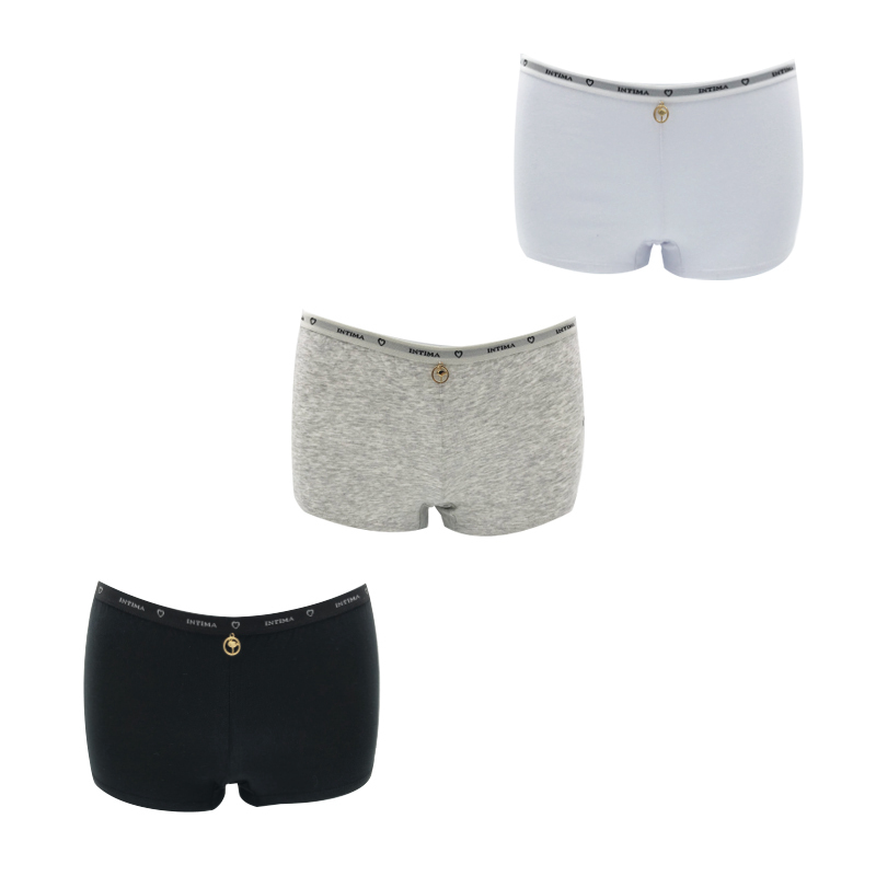 I pugili da donna LS-104 in cotone elasticizzato con cintura jacquard, bianco + grigio melange + nero