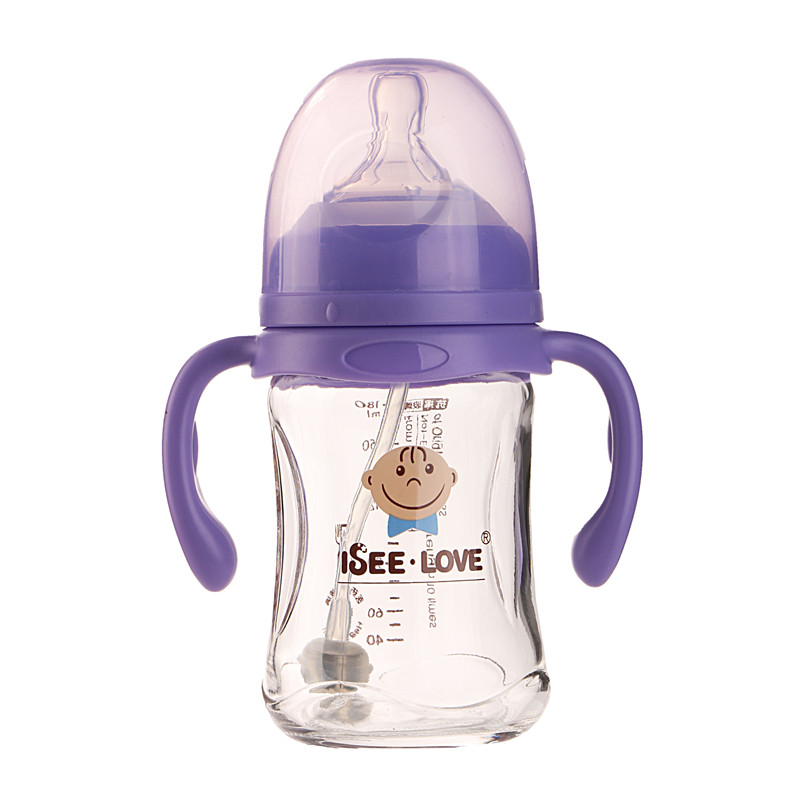 Bottiglia di alimentazione del bambino di vetro borosilicato con cappuccio e capezzolo