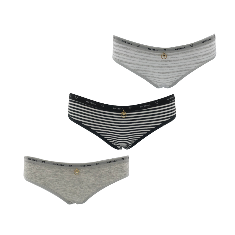 LS-102 Slip da donna in cotone teso con cintura jacquard, grigio mel + filati tinti