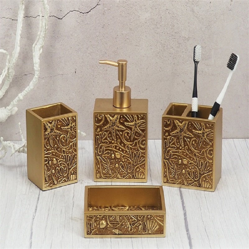 Set di accessori per il bagno in resina oro di lusso di lusso