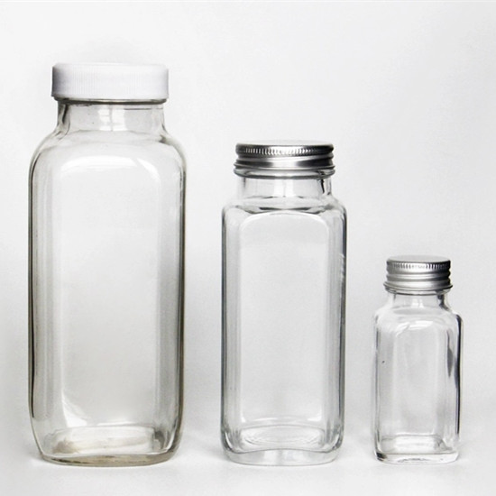 Bottiglie di succo di vetro quadrato con coperchio
