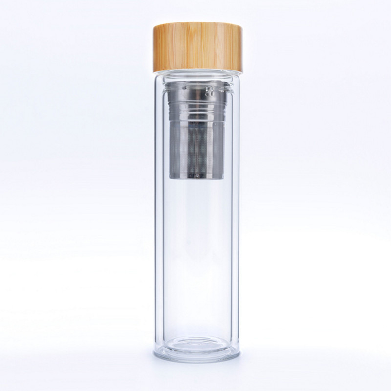 Bottiglia di acqua di vetro personalizzata 450ml con tappo di bambù