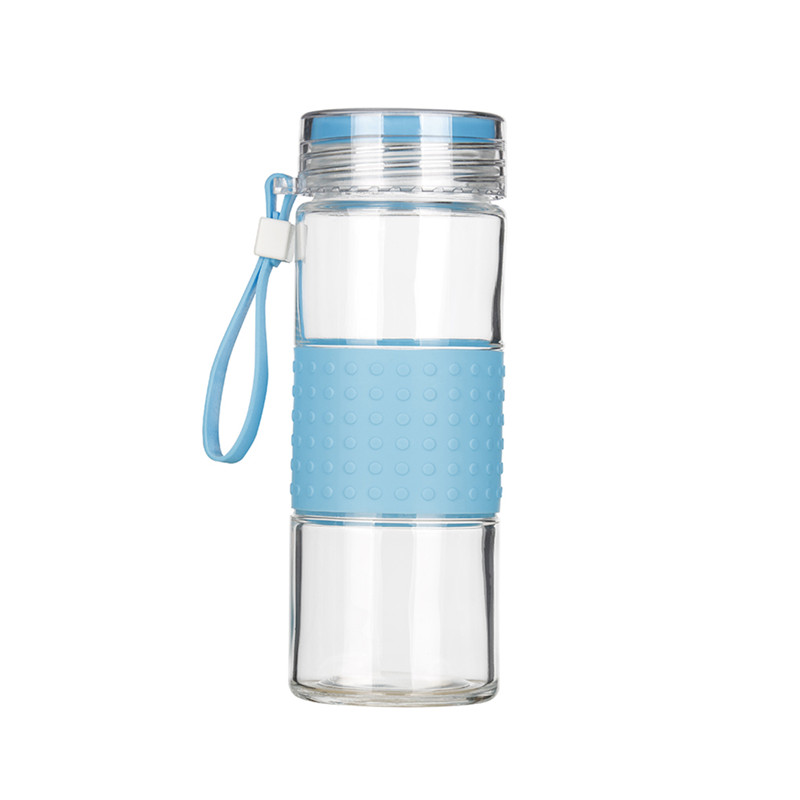 Bottiglia d'acqua riutilizzabile in vetro borosilicato con coperchio in silicone