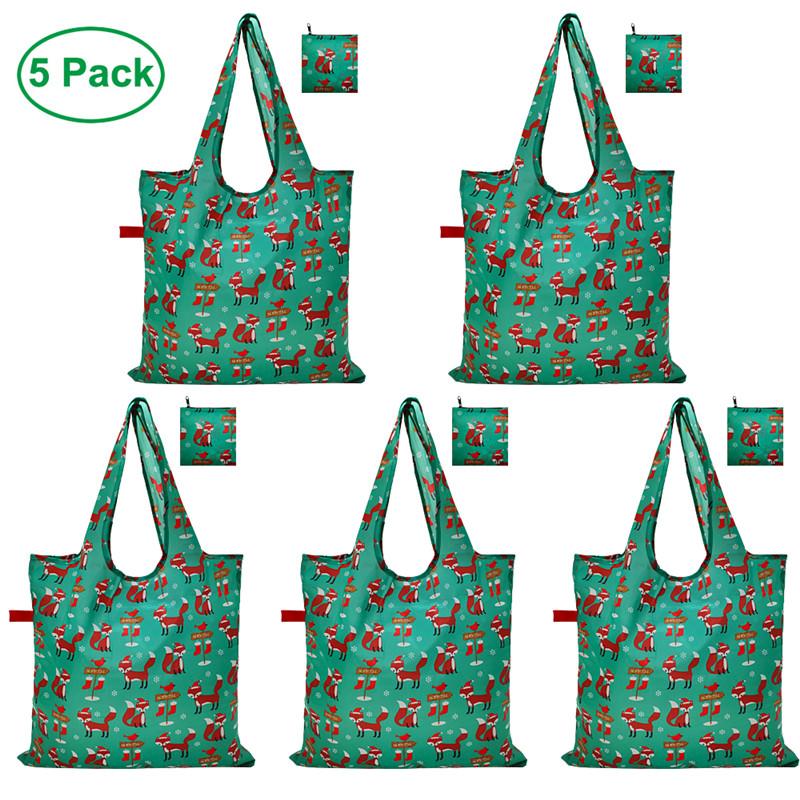 Sacchetti della spesa pieghevoli riutilizzabili eco-friendly con zip sacchetto 5 confezioni