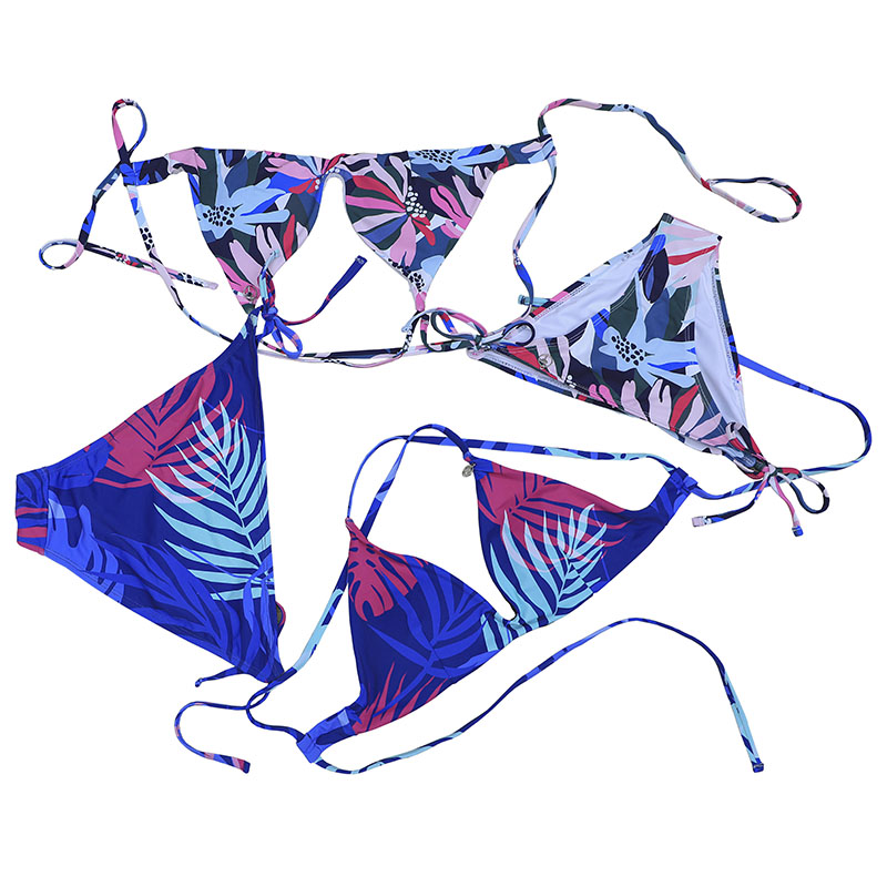 Set di bikini stampa tropicale fogliare per le donne Triangolo Bikini Set