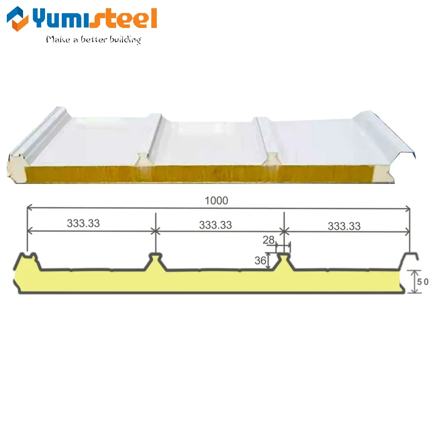 Pannelli sandwich per tetto multifunzione a 4 costole da 50 mm per soluzioni solari fotovoltaiche
