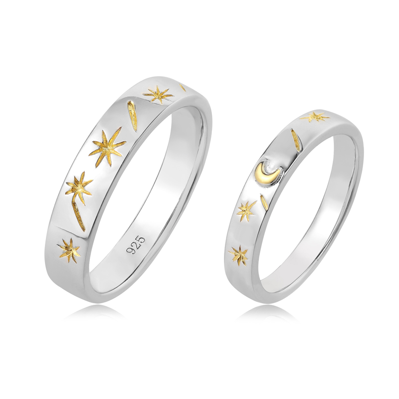 Set di anelli Sole Luna in argento sterling 925