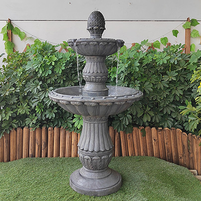 Fontana d'acqua a 2 livelli in resina per decorazione domestica e giardino, bella e economica all'ingrosso