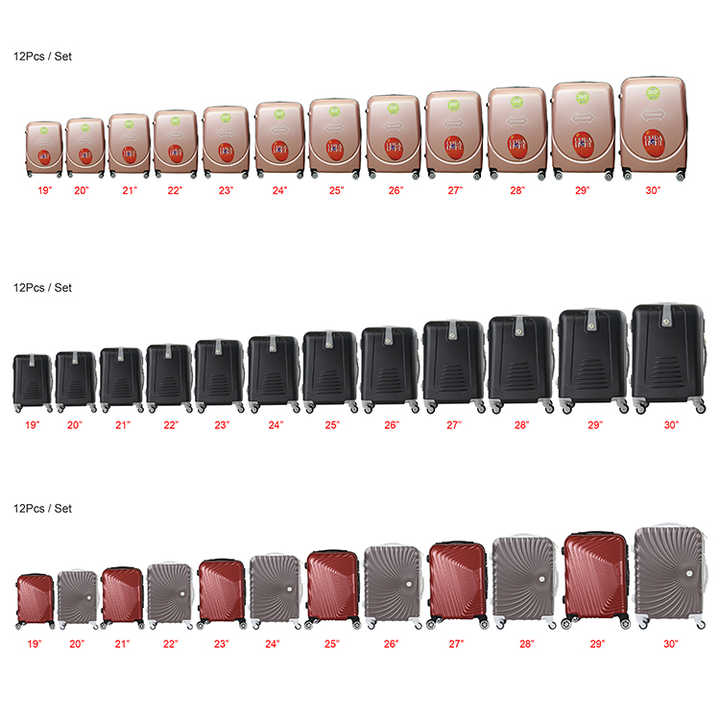 Set di valigie con guscio rigido in ABS semilavorato con valigie da 12 pezzi
