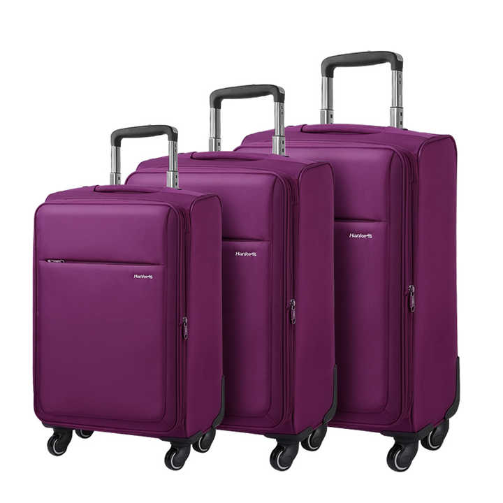 Valigia da viaggio in nylon morbido con 4 spinner, ruote a 360 gradi, prezzo di fabbrica, valigia da viaggio con trolley in lega di alluminio