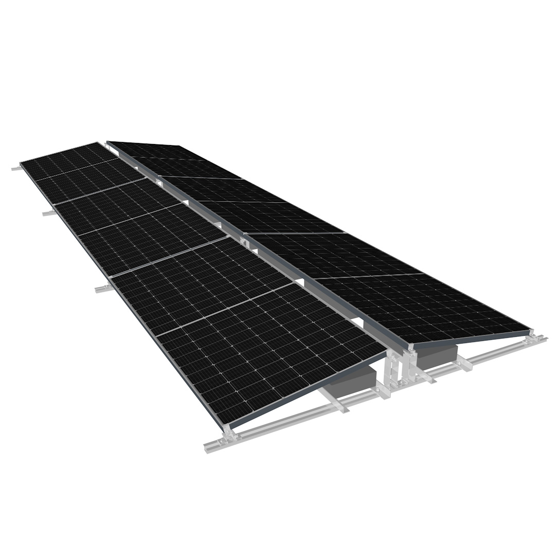 Fabbrica solare con montaggio a terra zavorrata sul tetto piano