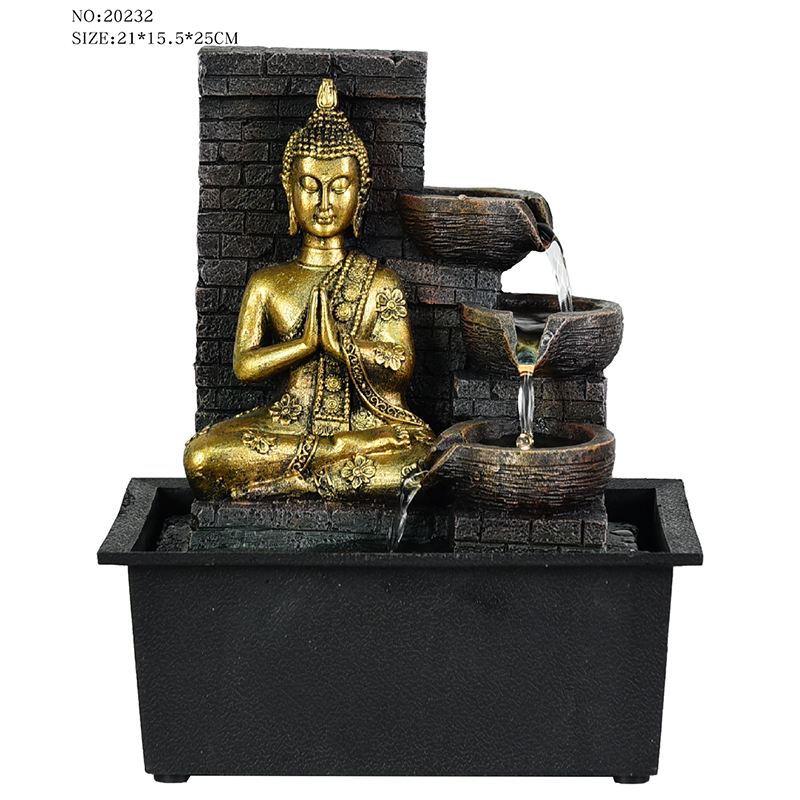 Vari stili, bellissima fontana d'acqua religiosa da tavolo in resina con Buddha per decorazioni per interni in vendita