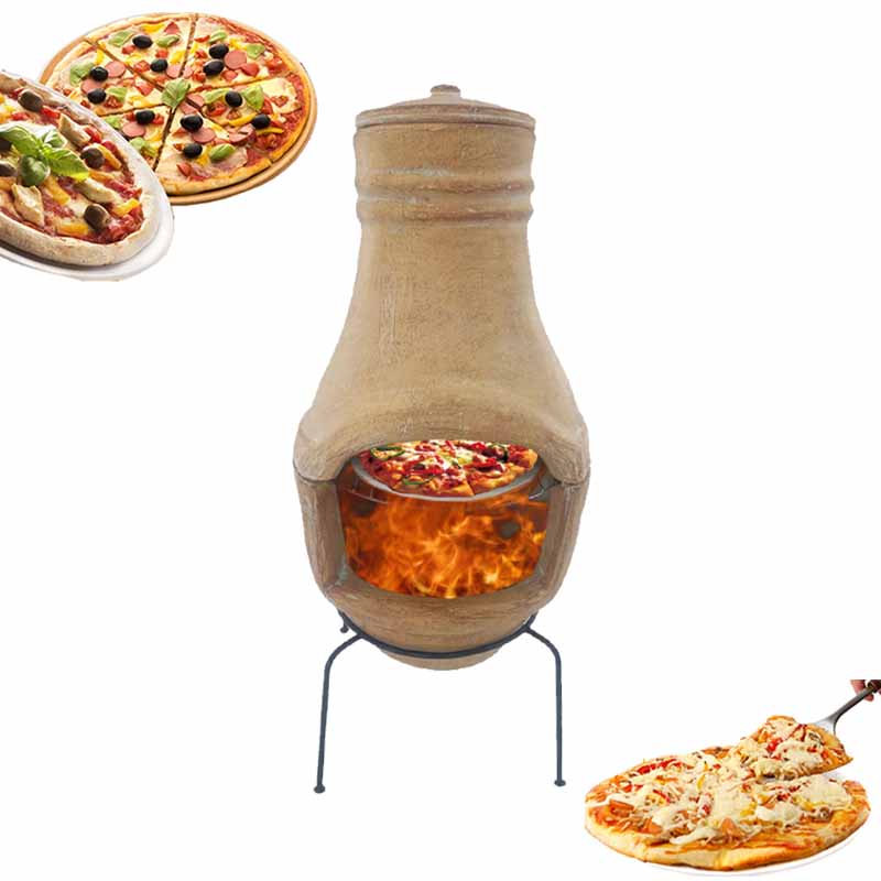 Braciere a legna con forno per pizza in argilla per uso esterno con griglia per barbecue e pietra per pizza G18-8148SS-C350 in vendita